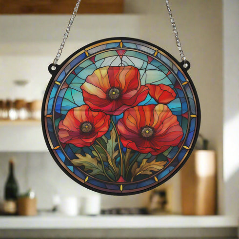 Poppy Stained Glass Effect Suncatcher